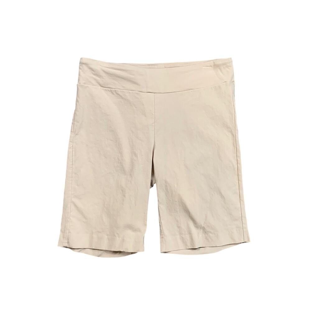 J Mclaughlin Shorts Womens 8 Tan Stretch Pull On Flat Front Bermuda Lightweight